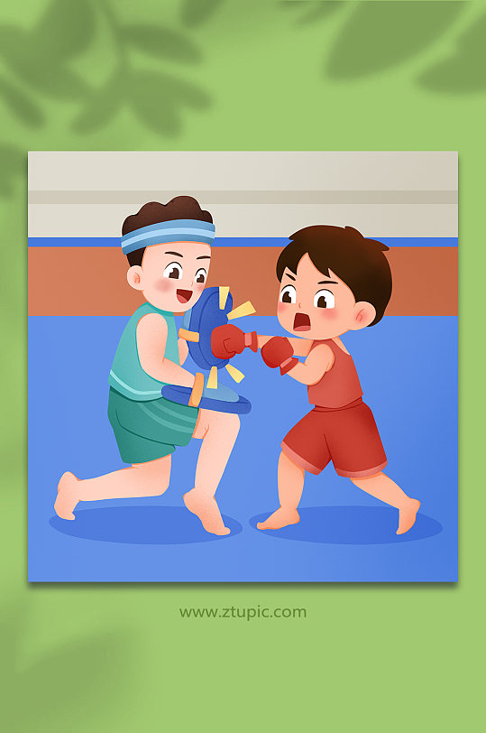 陪练出拳纠正拳击人物插画-众图网