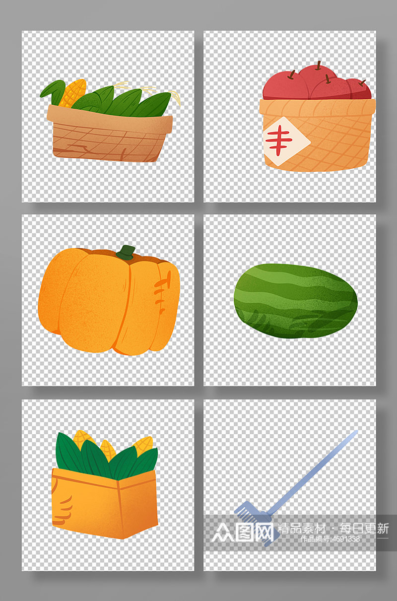 卡通手绘收获农耕丰收元素素材