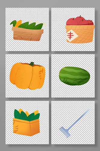 卡通手绘收获农耕丰收元素