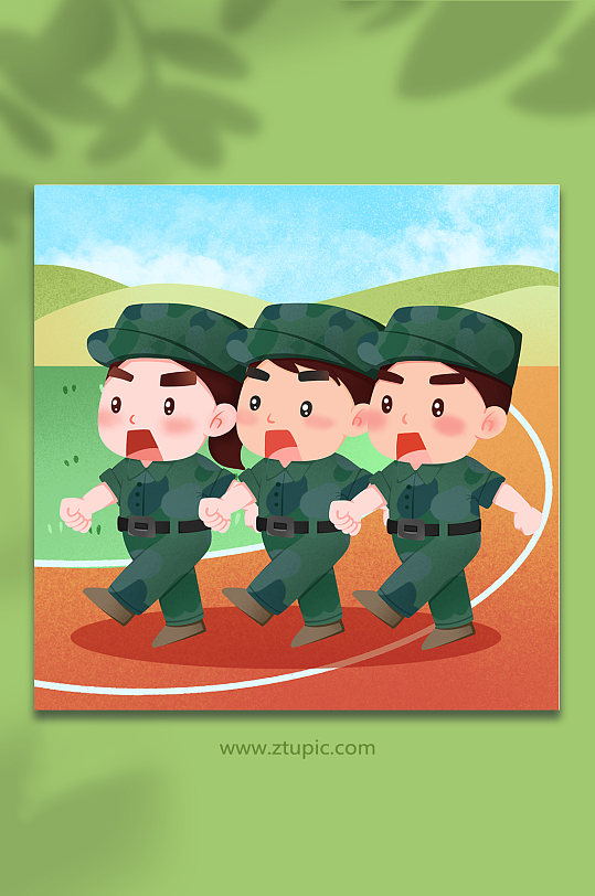 正步走新生军训人物插画