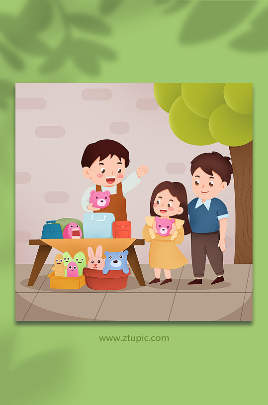 卡通手绘可爱公仔包包地摊摆摊人物商业插画-众图网