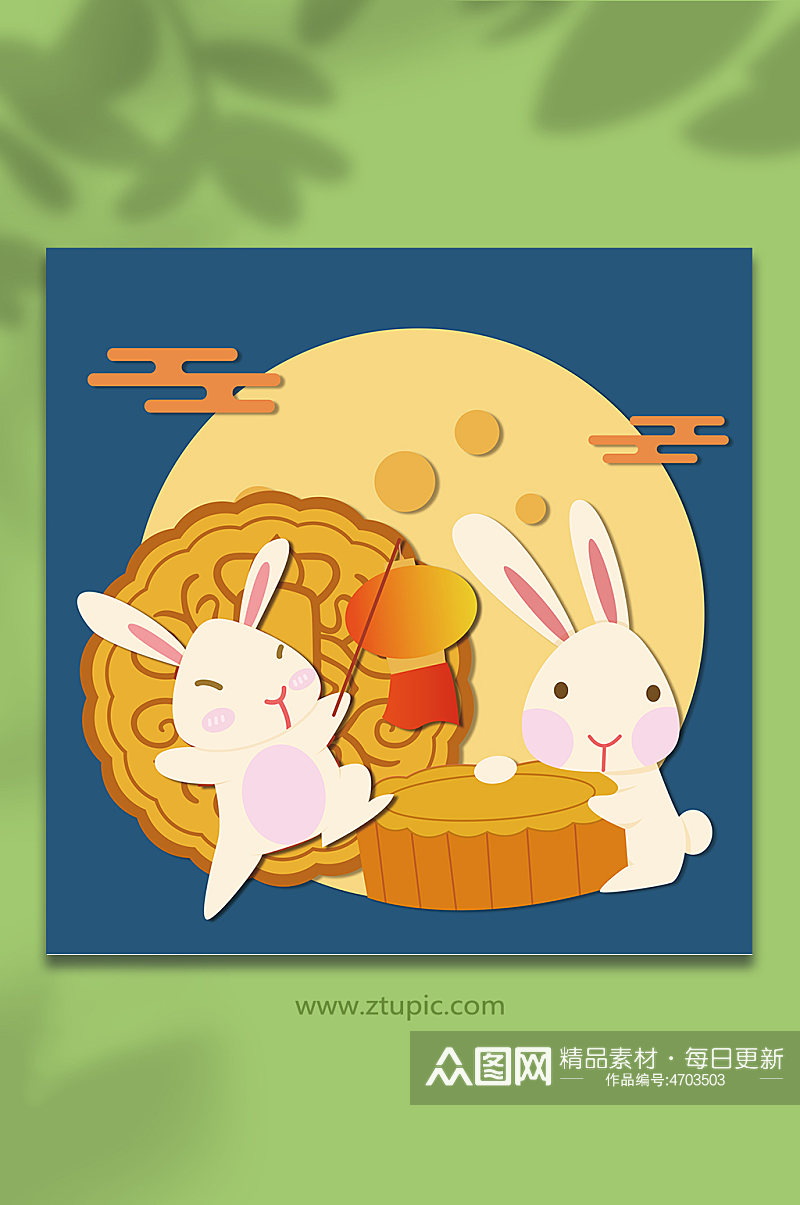 圆月兔子月饼AI矢量中秋节插画素材