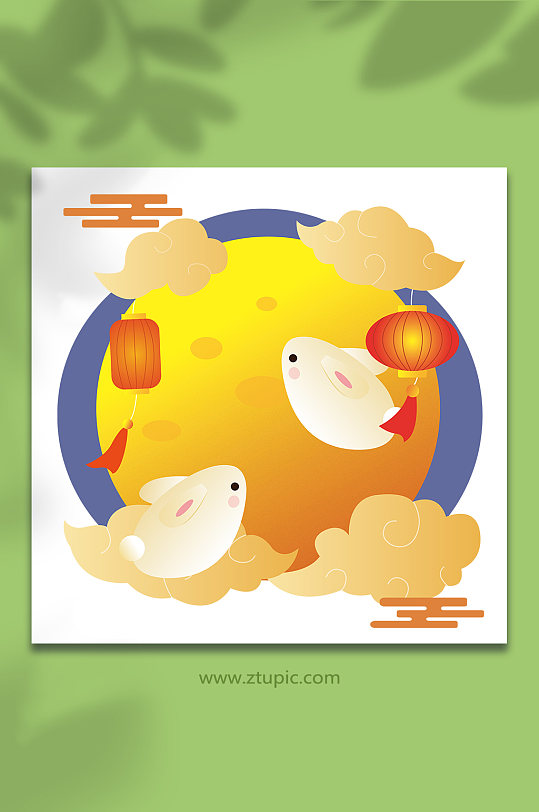 中秋圆月玉兔ai矢量中秋节插画