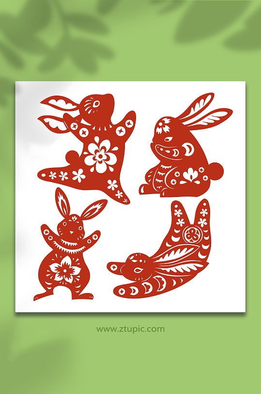 卡通可爱中国风兔年兔子剪纸插画