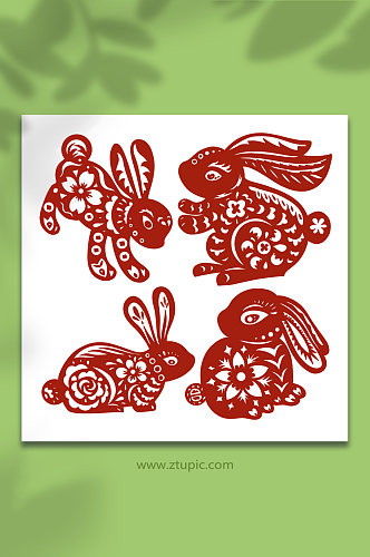 卡通手绘趣味中国风兔年兔子剪纸插画