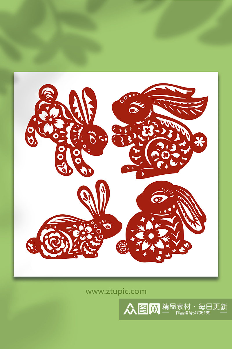 卡通手绘趣味中国风兔年兔子剪纸插画素材