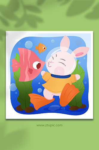 2023兔年八月潜水暑假兔子插画