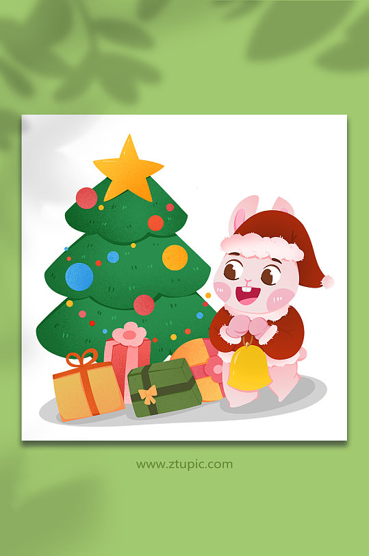 2023兔年十二月圣诞节圣诞树礼物插画