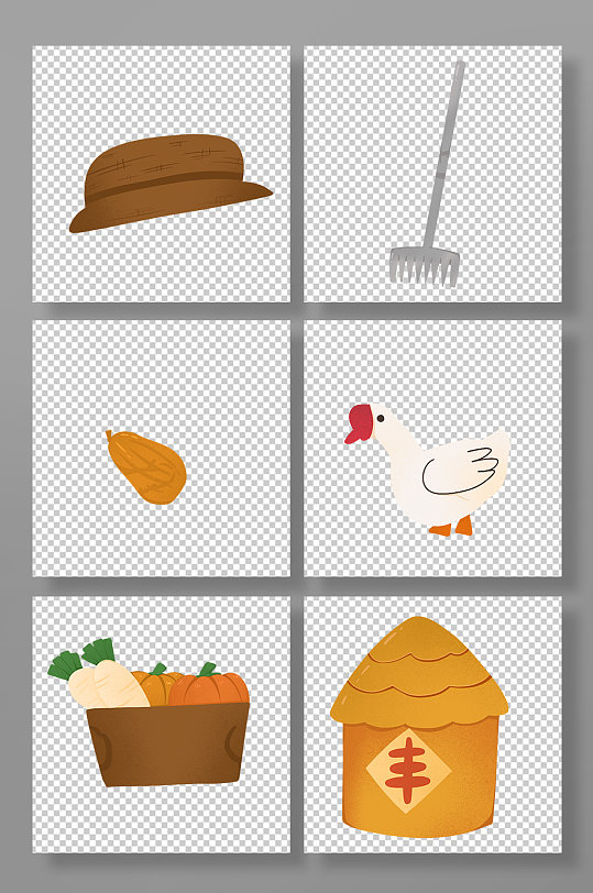卡通手绘秋分丰收农具小元素