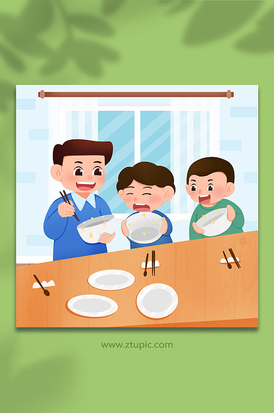 筷子勺子光盘文明餐桌人物插画