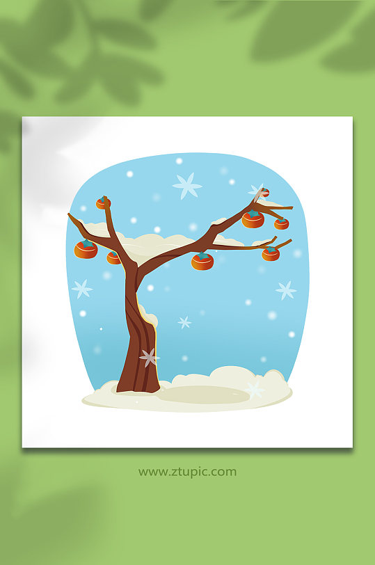 卡通手绘柿子树下雪积雪背景