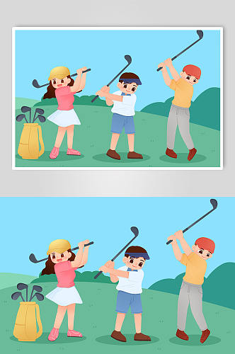 卡通俱乐部高尔夫运动人物插画