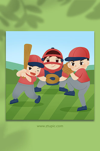 卡通手绘运动组合棒球运动人物插画