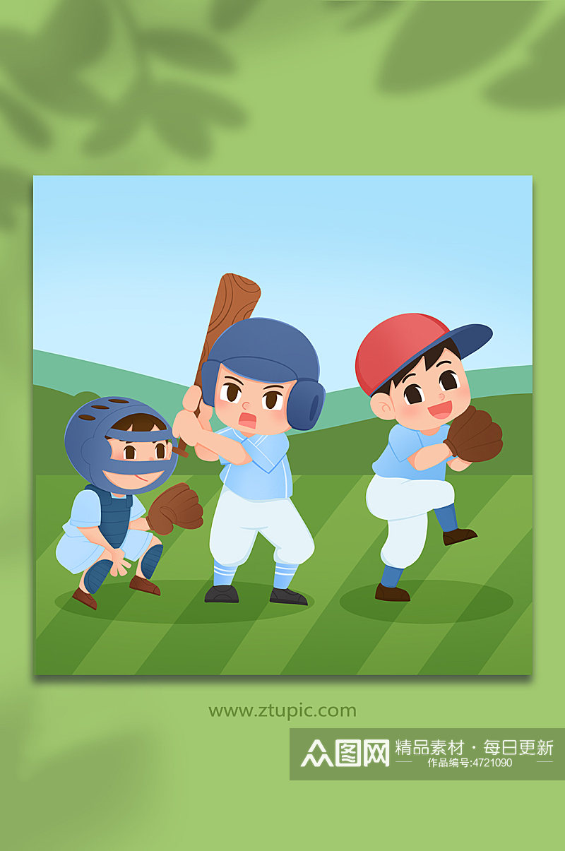 卡通手绘默契组合棒球运动人物插画素材