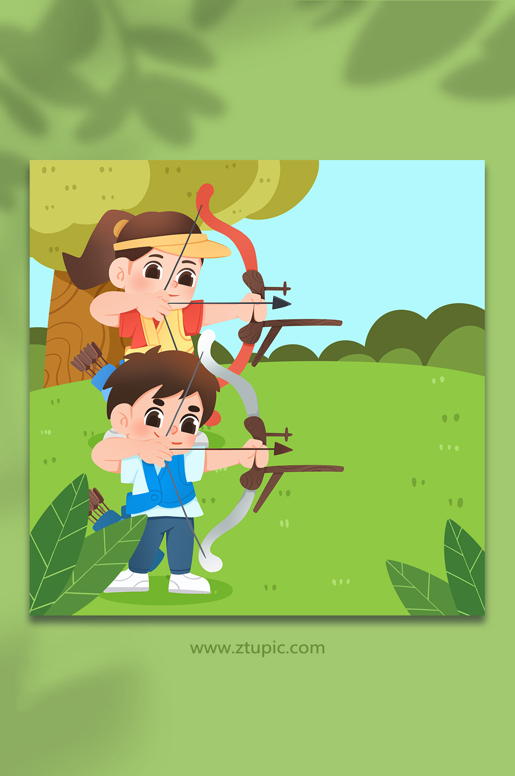 专业训练射箭运动人物插画素材