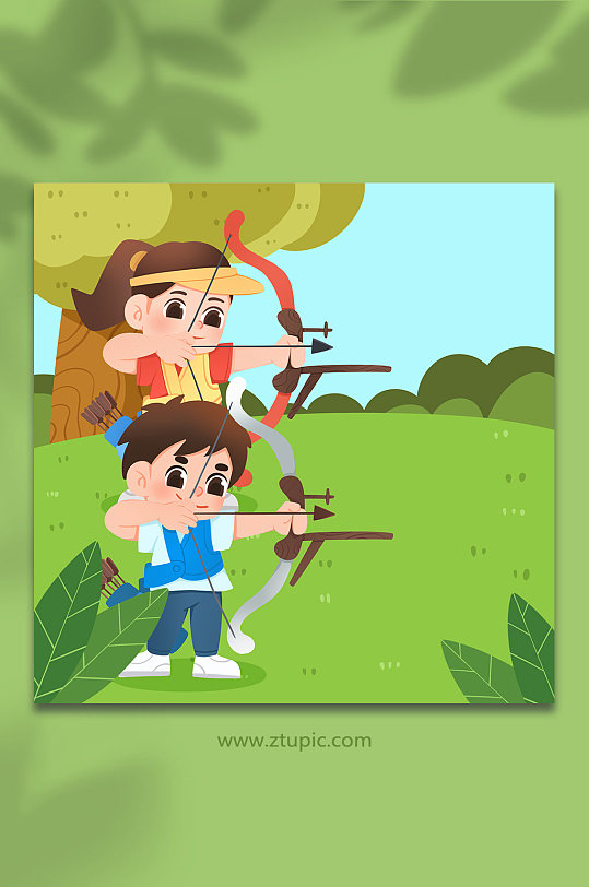 专业训练射箭运动人物插画