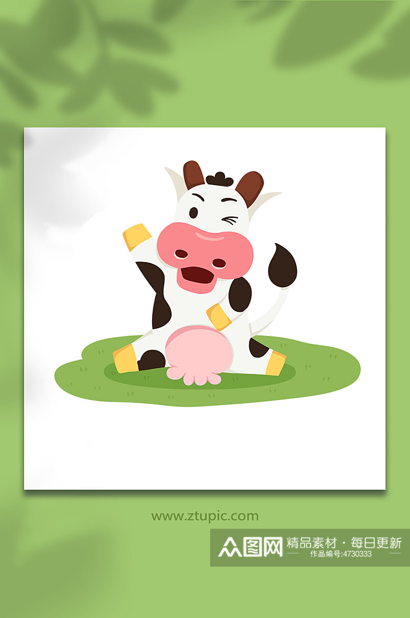 卡通手绘开心奶牛动物元素插画素材