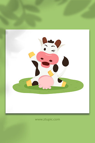 卡通手绘开心奶牛动物元素插画