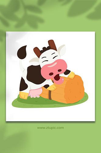 卡通手绘干草堆奶牛动物元素插画