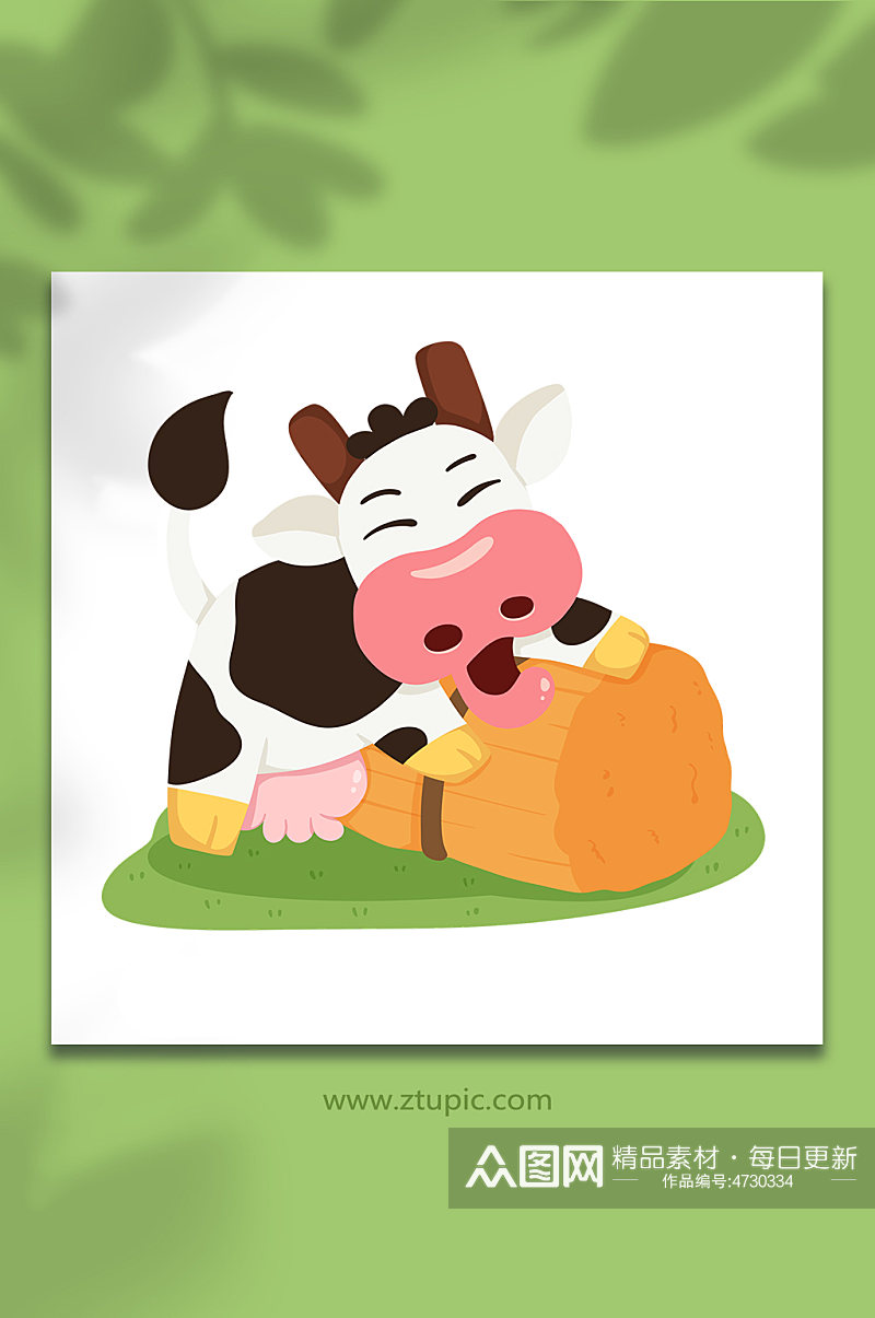 卡通手绘干草堆奶牛动物元素插画素材