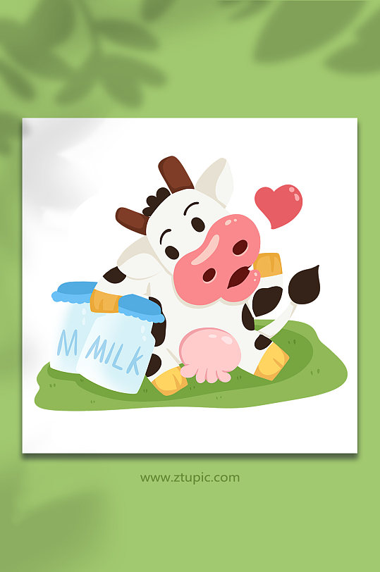 卡通手绘牛奶瓶奶牛动物元素插画