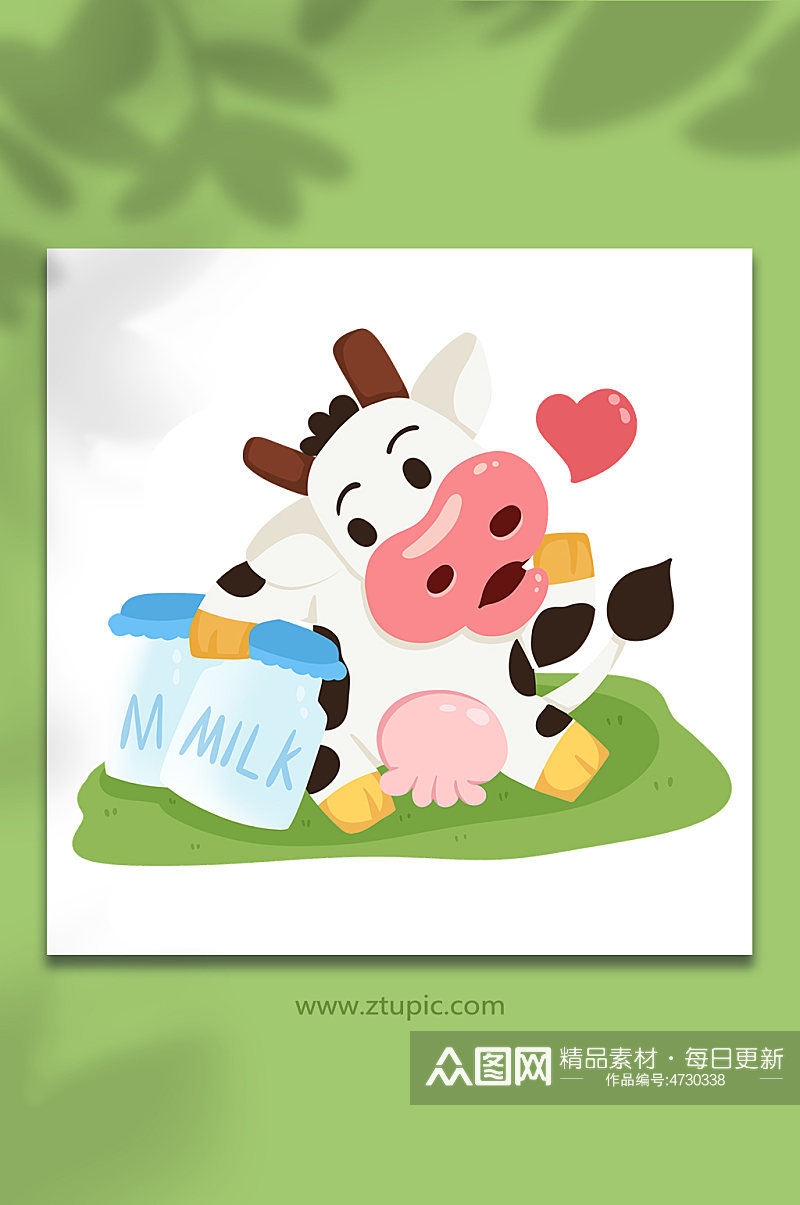 卡通手绘牛奶瓶奶牛动物元素插画素材