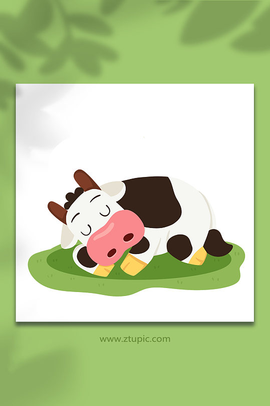 卡通手绘睡觉奶牛动物元素插画