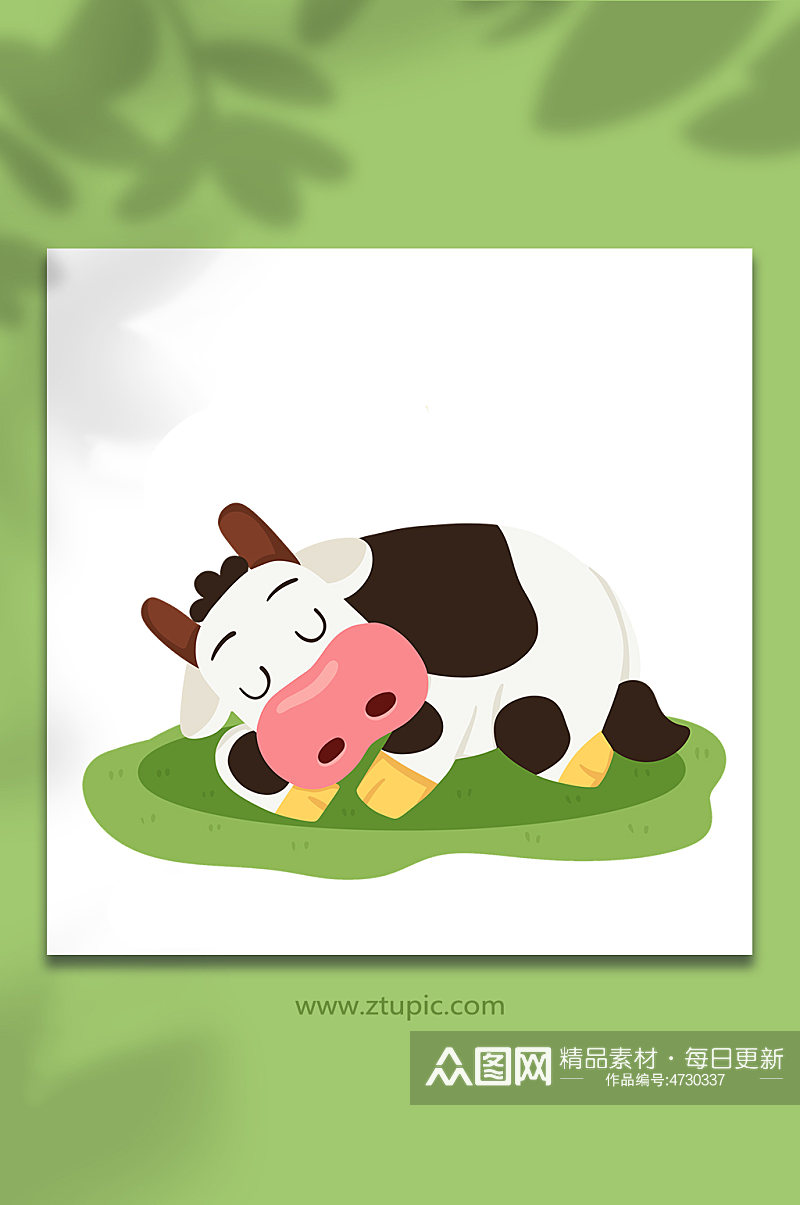 卡通手绘睡觉奶牛动物元素插画素材