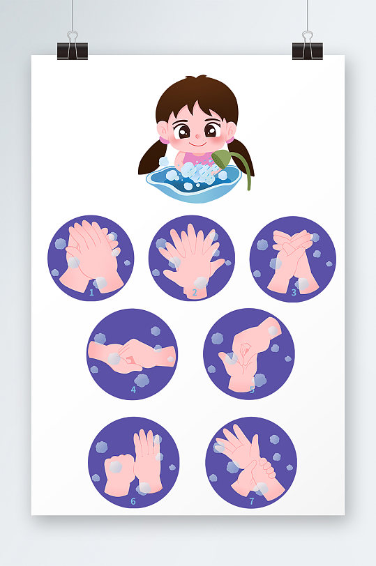 卡通手绘儿童七步洗手法手势元素