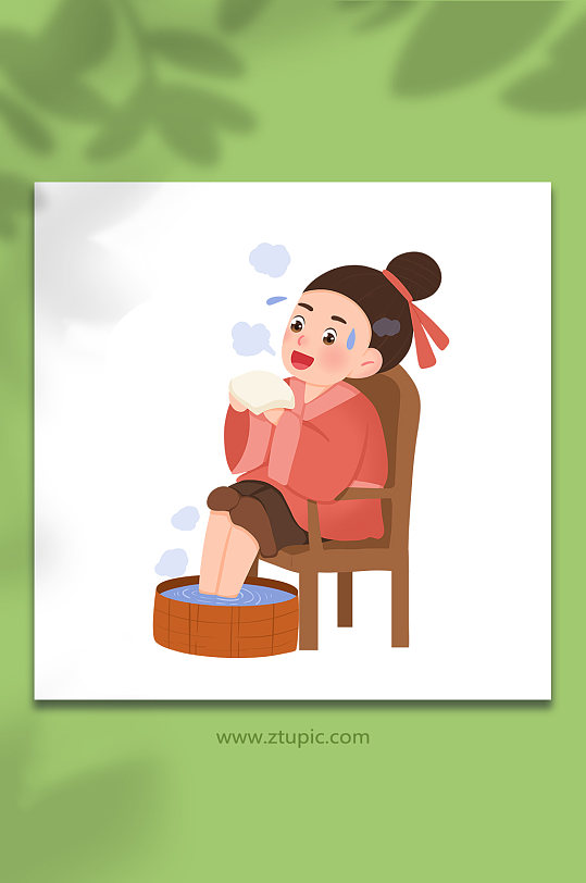 泡脚中医养生医疗人物插画