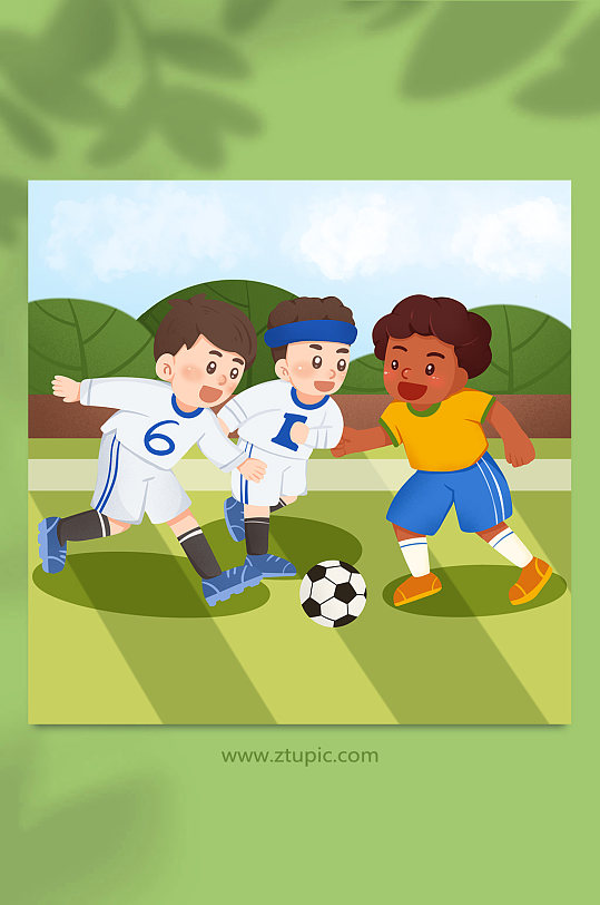 国际赛扁平化踢足球人物插画