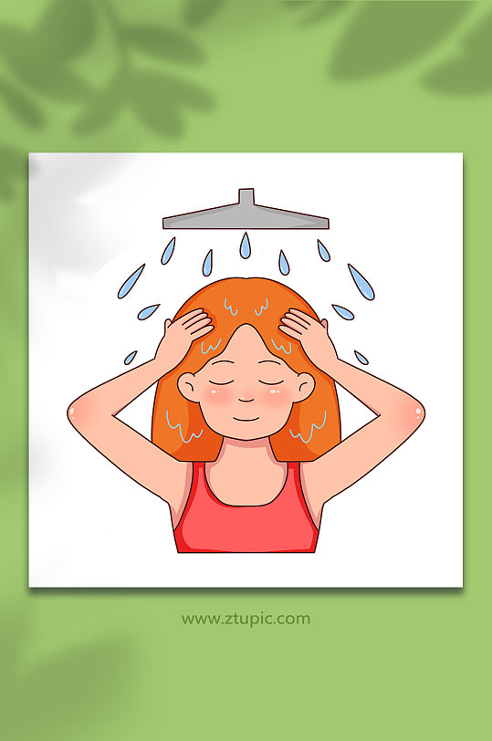 湿润头发女性面部清洁头部护理元素插画