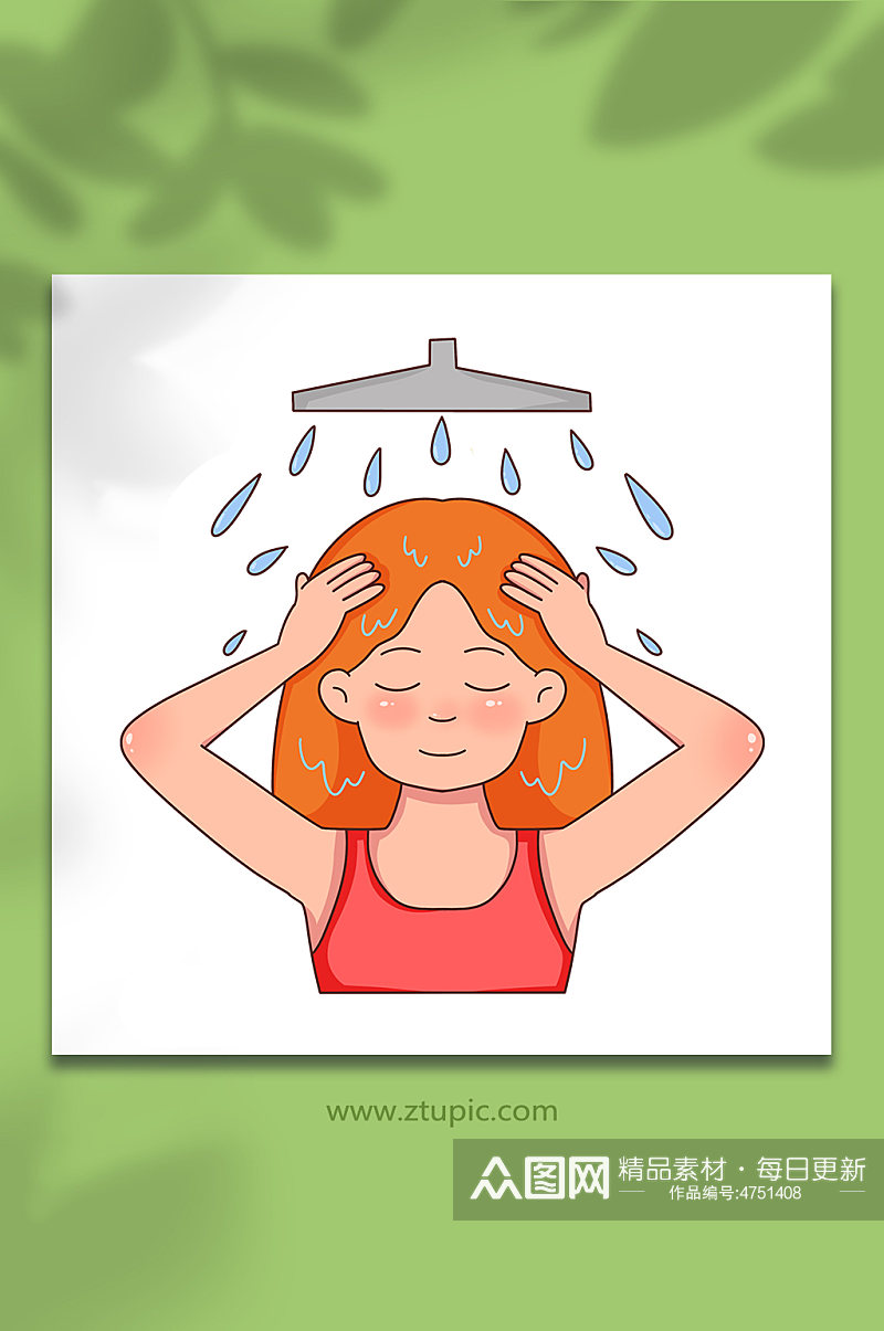 湿润头发女性面部清洁头部护理元素插画素材