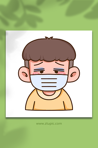 口罩男孩冬季预防感冒人物元素插画