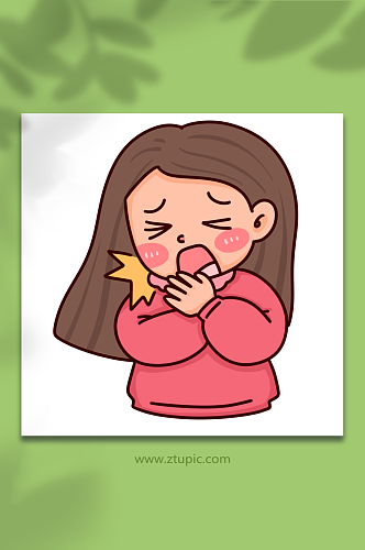 咳嗽女孩冬季预防感冒人物元素插画