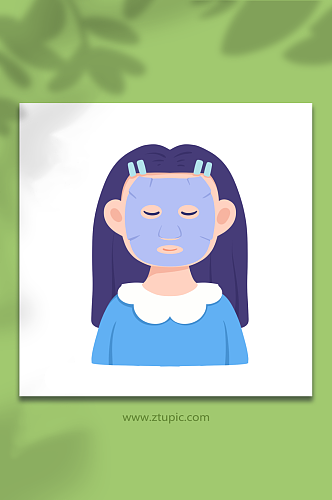 敷面膜女性面部清洁头部护理元素插画
