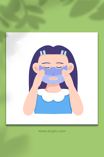 撕面膜女性面部清洁头部护理元素插画