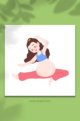 卡通手绘右侧拉伸瑜伽卡通孕妇人物元素插画