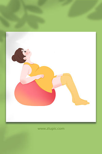 瑜伽球时尚瑜伽卡通孕妇人物元素插画