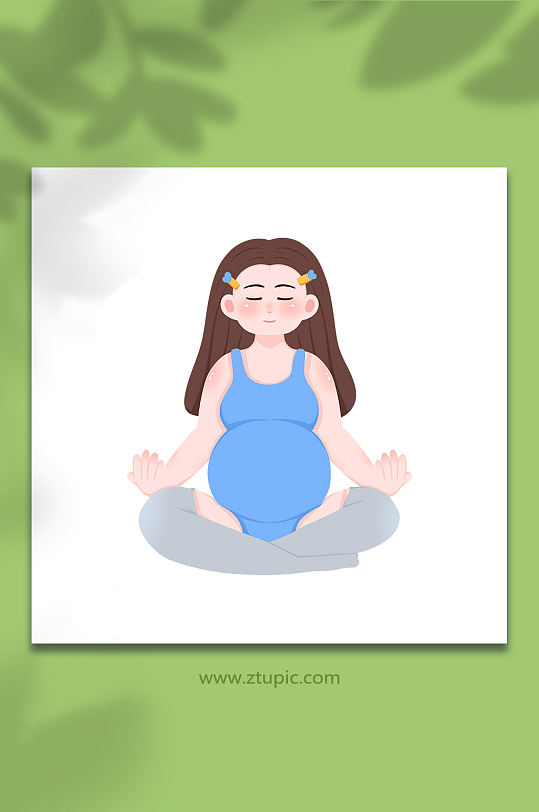 静坐瑜伽卡通孕妇人物元素插画