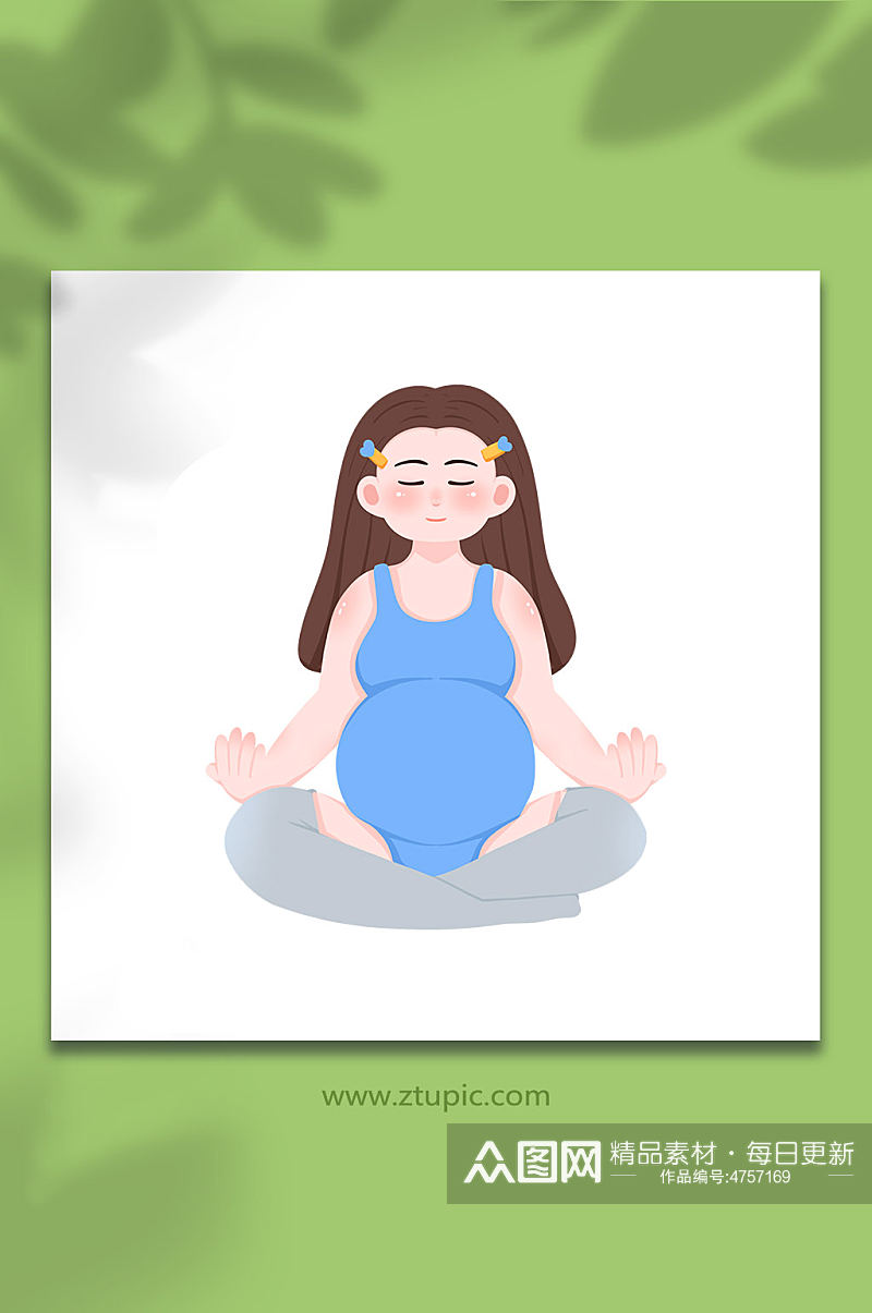 静坐瑜伽卡通孕妇人物元素插画素材