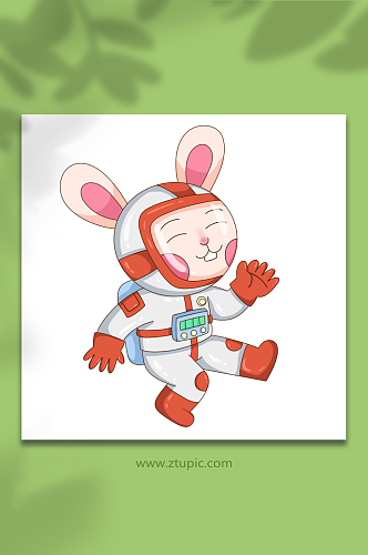 手绘喜悦兔子宇航员兔年插画