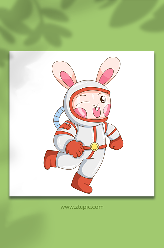 手绘兔子进步宇航员兔年插画