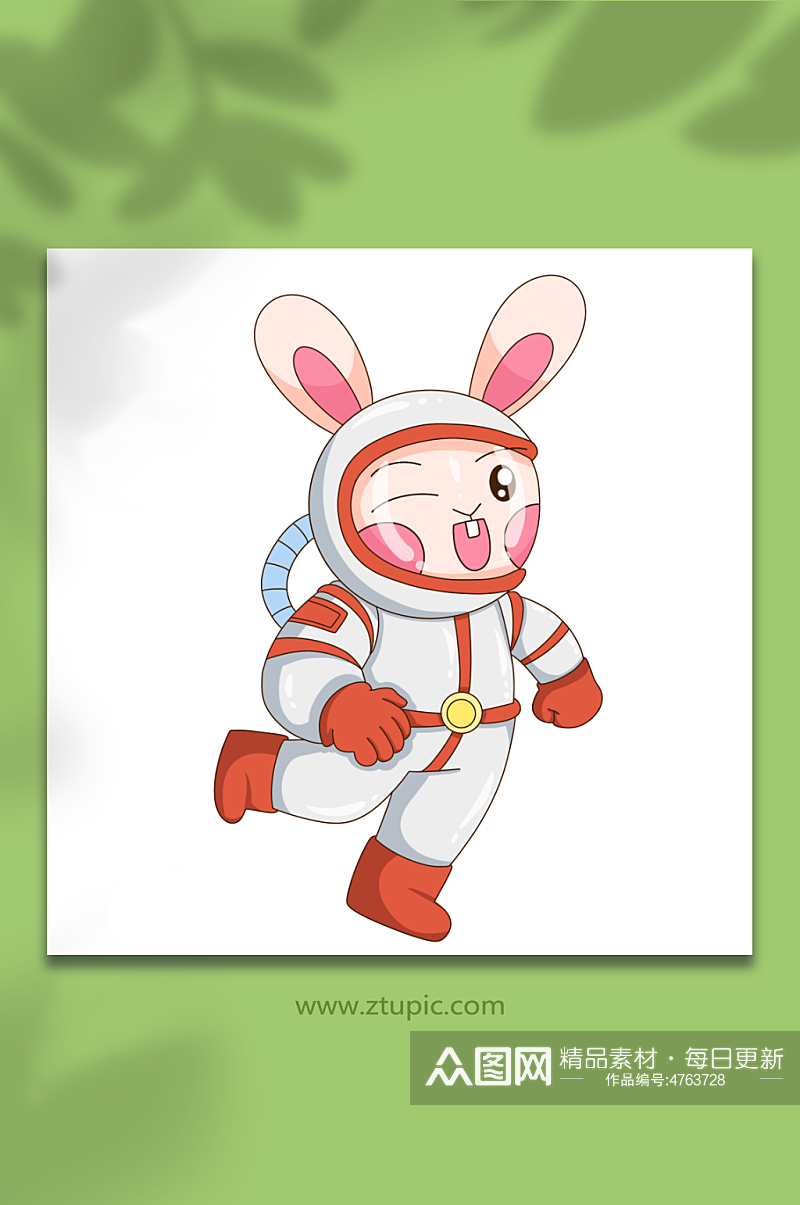 手绘兔子进步宇航员兔年插画素材