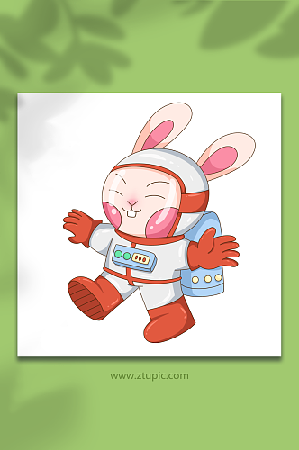 手绘卡通兔子开心宇航员兔年插画