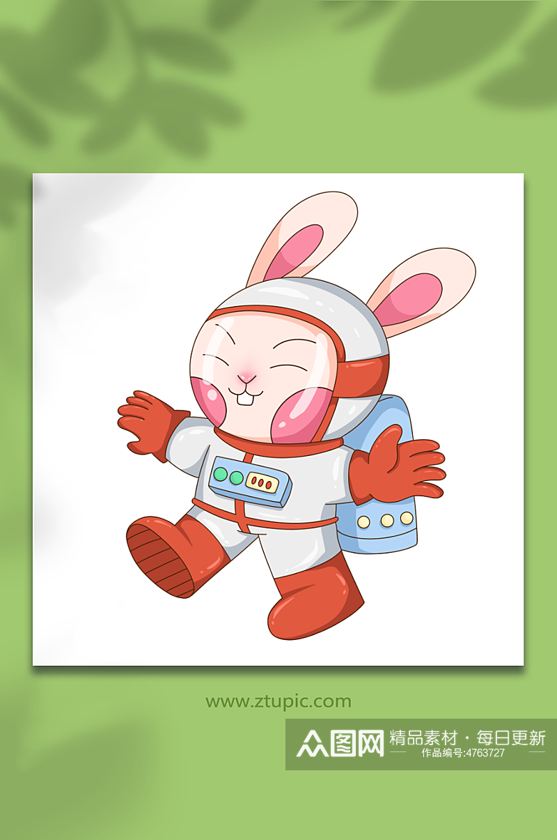 手绘卡通兔子开心宇航员兔年插画素材