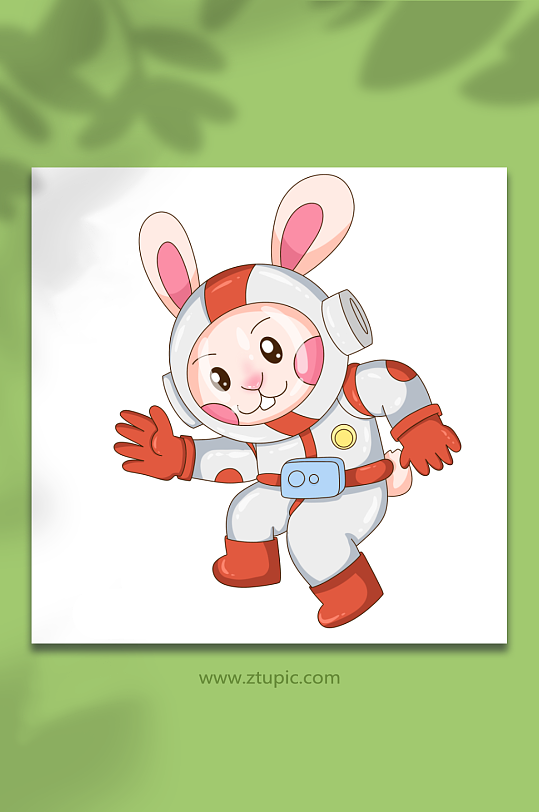 卡通手绘兔子跳舞宇航员兔年插画