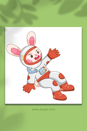卡通兔子发现宇航员兔年插画
