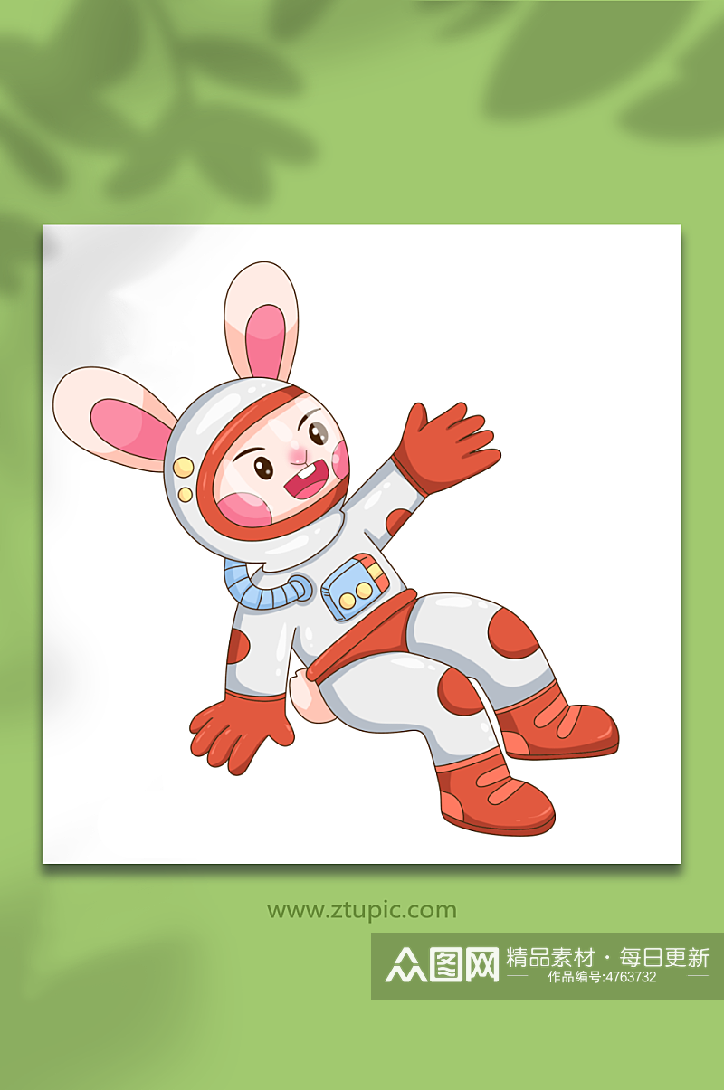 卡通兔子发现宇航员兔年插画素材