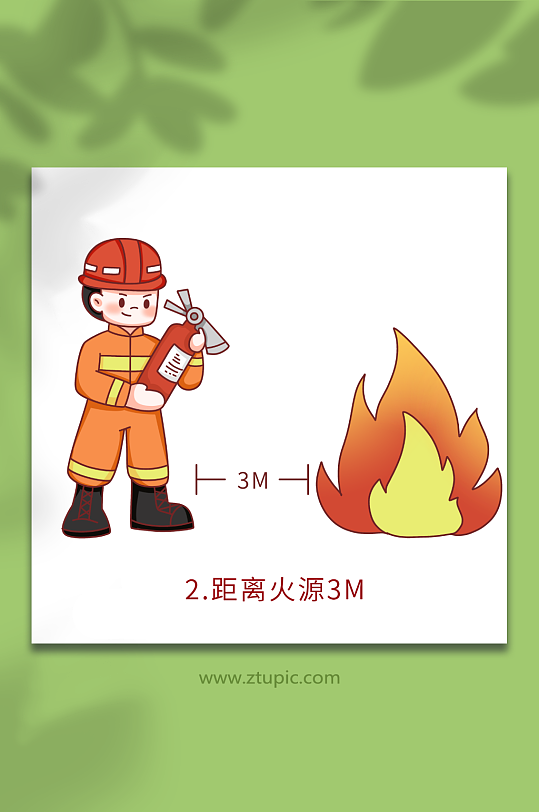 距离火源3米灭火器消防栓使用方法元素插画